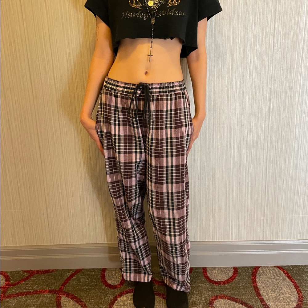Pink plaid pants goth